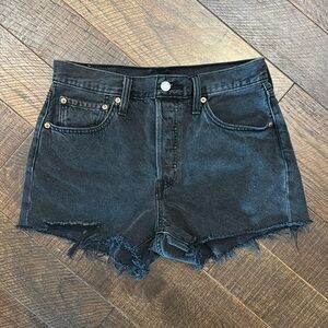 Levi 501 Black Distressed Jean Shorts with Button Fly